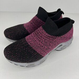 Flex Knit Breathable Memory Foam Shoes Womens Size 8 Mauve Black Mesh Loafers